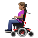 👩🏽‍🦼 Woman in Motorized Wheelchair: Medium Skin Tone, Emoji by Apple