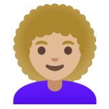 👩🏼‍🦱 Женщина: Светлый Тон Кожи Кудрявые Волосы, смайлик от Google