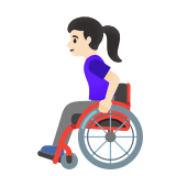 👩🏻‍🦽 Woman in Manual Wheelchair: Light Skin Tone, Emoji by Google