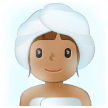 🧖🏽‍♀️ Frau in Dampfsauna: Mittlere Hautfarbe Emoji von Samsung
