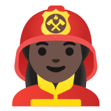👩🏿‍🚒 Woman Firefighter: Dark Skin Tone, Emoji by Google