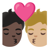 🧑🏿‍❤️‍💋‍🧑🏼 Kiss: Person, Person, Dark Skin Tone, Medium-Light Skin Tone, Emoji by Google