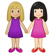 👩🏼‍🤝‍👩🏻 Deux Femmes Se Tenant La Main : Peau Moyennement Claire Et Peau Claire Emoji par Samsung