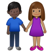 👩🏽‍🤝‍👨🏿 Woman and Man Holding Hands: Medium Skin Tone, Dark Skin Tone, Emoji by Samsung