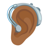 🦻🏾 Ear with Hearing Aid: Medium-Dark Skin Tone, Emoji by Google