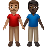 👨🏽‍🤝‍👨🏿 Men Holding Hands: Medium Skin Tone, Dark Skin Tone, Emoji by Apple