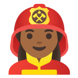 👩🏾‍🚒 Woman Firefighter: Medium-Dark Skin Tone, Emoji by Google