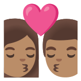 👩🏽‍❤️‍💋‍👨🏽 Kiss: Woman, Man, Medium Skin Tone, Emoji by Google