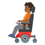 🧑🏾‍🦼 Person in Motorisiertem Rollstuhl: Mitteldunkle Hautfarbe Emoji von Google