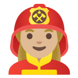 👩🏼‍🚒 Woman Firefighter: Medium-Light Skin Tone, Emoji by Google