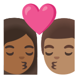 👩🏾‍❤️‍💋‍👨🏽 Kiss: Woman, Man, Medium-Dark Skin Tone, Medium Skin Tone, Emoji by Google
