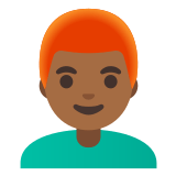 👨🏾‍🦰 Мужчина: Темный Тон Кожи Рыжие Волосы, смайлик от Google