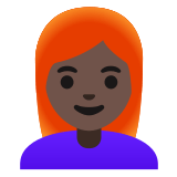 👩🏿‍🦰 Женщина: Очень Темный Тон Кожи Рыжие Волосы, смайлик от Google