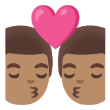 👨🏽‍❤️‍💋‍👨🏽 Kiss: Man, Man, Medium Skin Tone, Emoji by Google