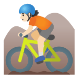 🚵🏻 Person Mountain Biking: Light Skin Tone, Emoji by Google