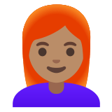 👩🏽‍🦰 Woman: Medium Skin Tone, Red Hair, Emoji by Google