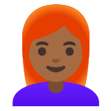 👩🏾‍🦰 Женщина: Темный Тон Кожи Рыжие Волосы, смайлик от Google