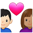 👩🏽‍❤️‍👨🏻 Влюбленная Пара: Женщина Мужчина Средний Тон Кожи Очень Светлый Тон Кожи, смайлик от Samsung