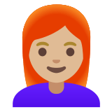 👩🏼‍🦰 Женщина: Светлый Тон Кожи Рыжие Волосы, смайлик от Google