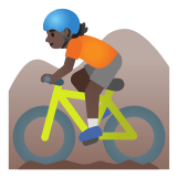 🚵🏿 Person Mountain Biking: Dark Skin Tone, Emoji by Google