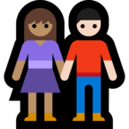 👩🏽‍🤝‍👨🏻 Femme Et Homme Se Tenant La Main : Peau Légèrement Mate Et Peau Claire Emoji par Microsoft