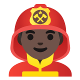 👨🏿‍🚒 Man Firefighter: Dark Skin Tone, Emoji by Google