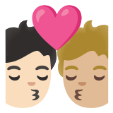 🧑🏻‍❤️‍💋‍🧑🏼 Kiss: Person, Person, Light Skin Tone, Medium-Light Skin Tone, Emoji by Google