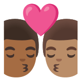 👨🏾‍❤️‍💋‍👨🏽 Kiss: Man, Man, Medium-Dark Skin Tone, Medium Skin Tone, Emoji by Google