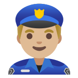 👮🏼‍♂️ Man Police Officer: Medium-Light Skin Tone, Emoji by Google