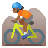 🚵🏾 Person Mountain Biking: Medium-Dark Skin Tone, Emoji by Google