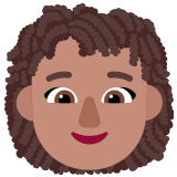 👩🏽‍🦱 Женщина: Средний Тон Кожи Кудрявые Волосы, смайлик от Microsoft