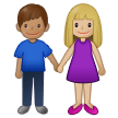 👩🏼‍🤝‍👨🏽 Woman and Man Holding Hands: Medium-Light Skin Tone, Medium Skin Tone, Emoji by Samsung