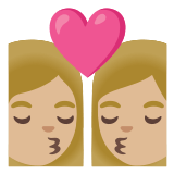 👩🏼‍❤️‍💋‍👩🏼 Kiss: Woman, Woman, Medium-Light Skin Tone, Emoji by Google