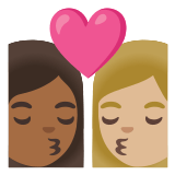 👩🏾‍❤️‍💋‍👩🏼 Kiss: Woman, Woman, Medium-Dark Skin Tone, Medium-Light Skin Tone, Emoji by Google
