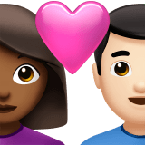 👩🏾‍❤️‍👨🏻 Couple with Heart: Woman, Man, Medium-Dark Skin Tone, Light Skin Tone, Emoji by Apple