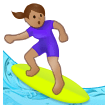 🏄🏽‍♀️ Woman Surfing: Medium Skin Tone, Emoji by Samsung