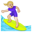 🏄🏼‍♀️ Woman Surfing: Medium-Light Skin Tone, Emoji by Samsung