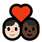 👨🏻‍❤️‍👨🏿 Couple with Heart: Man, Man, Light Skin Tone, Dark Skin Tone, Emoji by Microsoft