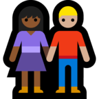 👩🏾‍🤝‍👨🏼 Woman and Man Holding Hands: Medium-Dark Skin Tone, Medium-Light Skin Tone, Emoji by Microsoft