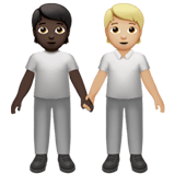🧑🏿‍🤝‍🧑🏼 People Holding Hands: Dark Skin Tone, Medium-Light Skin Tone, Emoji by Apple