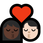👩🏿‍❤️‍💋‍👨🏻 Kiss: Woman, Man, Dark Skin Tone, Light Skin Tone, Emoji by Microsoft