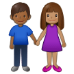 👩🏽‍🤝‍👨🏾 Femme Et Homme Se Tenant La Main : Peau Légèrement Mate Et Peau Mate Emoji par Samsung