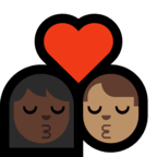 👩🏿‍❤️‍💋‍👨🏽 Kiss: Woman, Man, Dark Skin Tone, Medium Skin Tone, Emoji by Microsoft