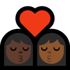 👩🏿‍❤️‍💋‍👩🏾 Kiss: Woman, Woman, Dark Skin Tone, Medium-Dark Skin Tone, Emoji by Microsoft