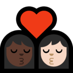 👩🏿‍❤️‍💋‍👩🏻 Kiss: Woman, Woman, Dark Skin Tone, Light Skin Tone, Emoji by Microsoft