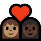 👩🏽‍❤️‍👩🏿 Couple with Heart: Woman, Woman, Medium Skin Tone, Dark Skin Tone, Emoji by Microsoft
