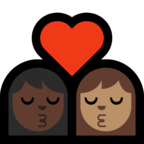 👩🏿‍❤️‍💋‍👩🏽 Kiss: Woman, Woman, Dark Skin Tone, Medium Skin Tone, Emoji by Microsoft