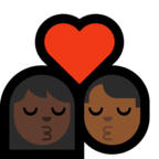 👩🏿‍❤️‍💋‍👨🏾 Kiss: Woman, Man, Dark Skin Tone, Medium-Dark Skin Tone, Emoji by Microsoft