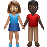 👩🏽‍🤝‍👨🏿 Woman and Man Holding Hands: Medium Skin Tone, Dark Skin Tone, Emoji by Apple
