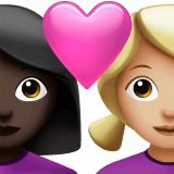 👩🏿‍❤️‍👩🏼 Couple with Heart: Woman, Woman, Dark Skin Tone, Medium-Light Skin Tone, Emoji by Apple